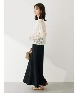 Green Parks カットジョーゼット裾フレアスカート Black