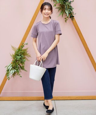 Tiaclasse L 【洗える・接触冷感・紫外線ケア・サラごこち】はしごレースチュニック ピンクモカ