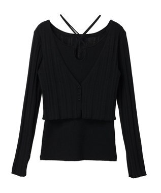 earth music&ecology ＳＥＴ２点ショートカーディガン＋レイヤードタンク Black