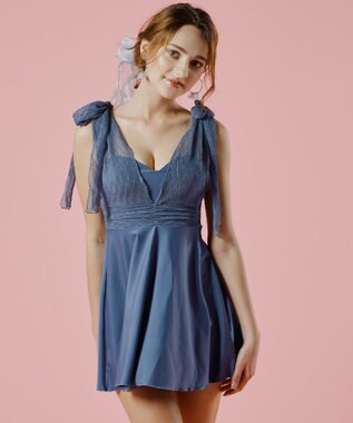 San-ai Resort（三愛水着楽園） 【WEB限定】Aラインワンピース2点セット水着 ブルー