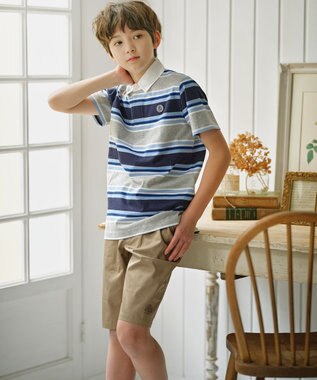 J.PRESS KIDS 【110-130cm】マルチボーダー 半袖ポロシャツ ネイビー系1
