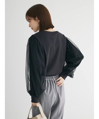 Green Parks 袖チュールドッキングリブプルオーバー Black