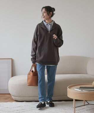 WEGO 【ユニセックス着用ITEM】ミラノリブハーフジッププルオーバー ダークグレー