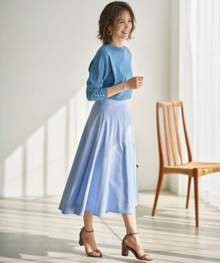組曲 L 【WEB限定】コットンポリエステル リラクシーニット ブルー系
