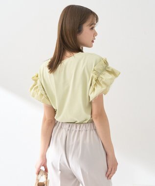 earth music&ecology 【接触冷感/洗濯機可】ギャザーフリルスリーブカットソー Yellow