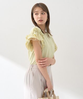 earth music&ecology 【接触冷感/洗濯機可】ギャザーフリルスリーブカットソー Yellow
