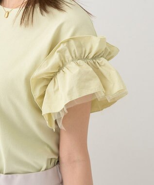earth music&ecology 【接触冷感/洗濯機可】ギャザーフリルスリーブカットソー Yellow