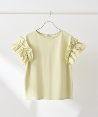 earth music&ecology 【接触冷感/洗濯機可】ギャザーフリルスリーブカットソー Yellow