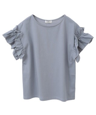 earth music&ecology 【接触冷感/洗濯機可】ギャザーフリルスリーブカットソー Sax