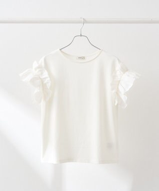 earth music&ecology 【接触冷感/洗濯機可】ギャザーフリルスリーブカットソー Ivory