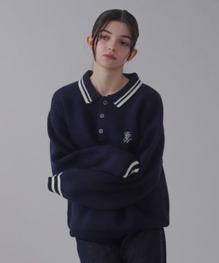 WEGO 【ユニセックス着用ITEM】ワンポイント刺繍ニットポロ ネイビー