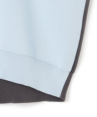 ICB 【先行予約】 コットンポリエステルスムース Vネックニット サックスグレー×チャコール