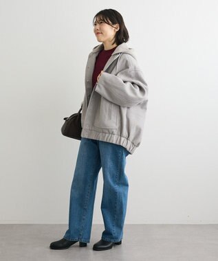 Green Parks ニットフード付きウーリーブルゾン Gray Mixture