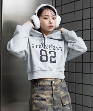 WEGO ロゴショートプルパーカー 杢グレー