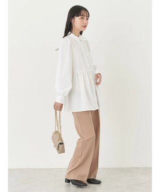 earth music&ecology リボン付き切り替えギャザーシャツチュニック Off White