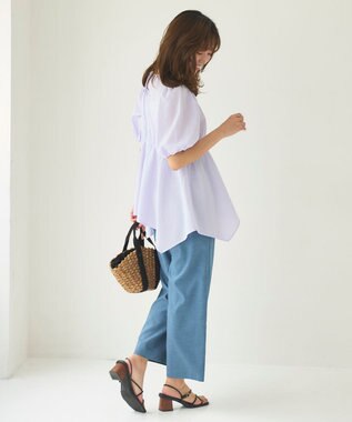 Feroux 【洗える】セミワイド パンツ ネイビー系