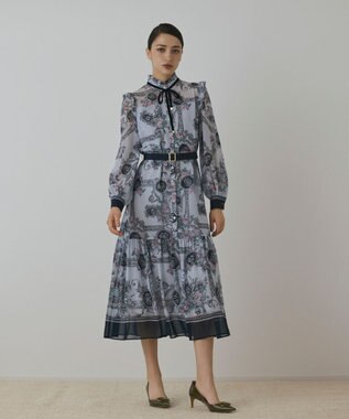 GRACE CONTINENTAL オーナメントフラワープリントワンピース ブルー