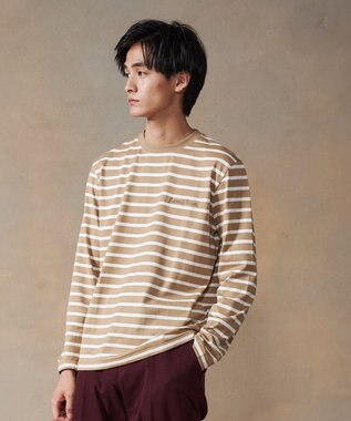 J.PRESS MEN 【J.PRESS USA】ボーダー刺繍ロングＴシャツ ベージュ系1