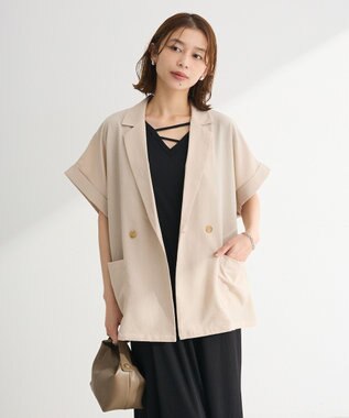 Green Parks 麻調フレンチスリーブジャケット Light Beige