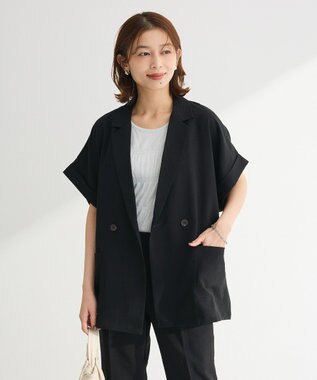 Green Parks 麻調フレンチスリーブジャケット Black