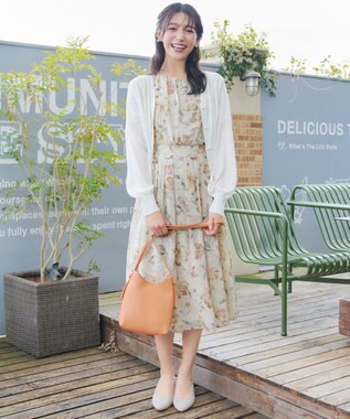 Tiaclasse 大花柄シフォンワンピース グレージュ