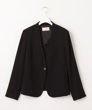 自由区 【XSサイズ～/洗える】ダブルフェイススーティング ノーカラージャケット ネイビー系