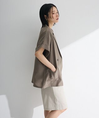 Green Parks 麻調フレンチスリーブジャケット Gray Beige