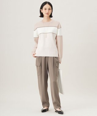 自由区 L 【カタログ掲載・洗える】モールコンビ ニット ベージュ×オフ