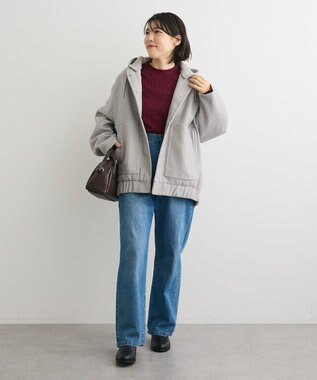 Green Parks ニットフード付きウーリーブルゾン Gray Mixture