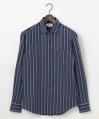 JOSEPH ABBOUD 【ストレッチ・イージーケア】ジャージーストライプシャツ ネイビー系1