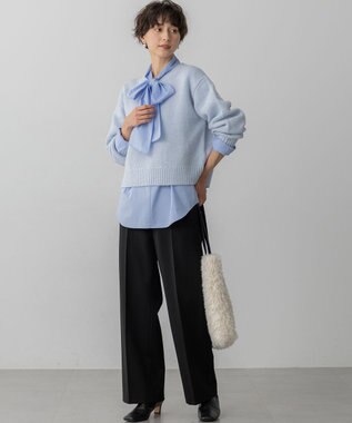 23区 S 【洗える】ウールカシミヤ パフスリーブ ニット スカイブルー系