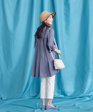 Tiaclasse 【洗える】ヴィンテージサテンチュニックブラウス ブルー