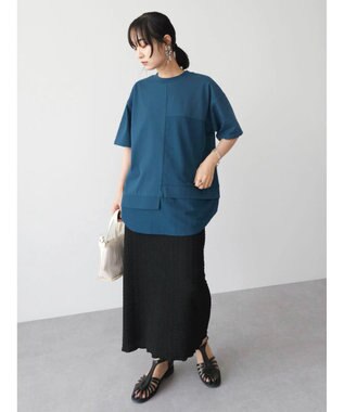 Green Parks 異素材切替ドッキングチュニック Blue Green