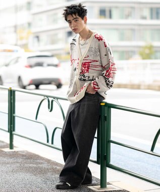 WEGO リラックスフィットパターンカーディガン ホワイト