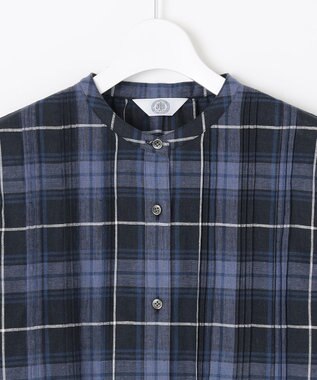 J.PRESS LADIES L 【洗える】モデレートマドラス バンドカラー ピンタック ブラウス ネイビー系3