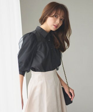 Feroux 【大好評につき追加生産決定！】袖チュールブラウス ブラック系