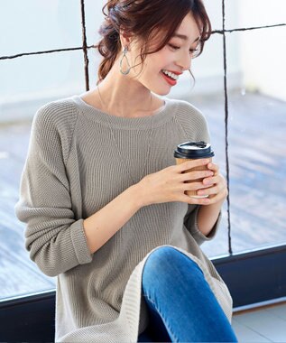 Tiaclasse L 【洗える】リラックス感のあるラグランスリーブニット グレージュ