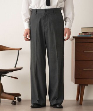 WEGO 【セットアップ対応】ワイドストレートスラックス グレーストライプ