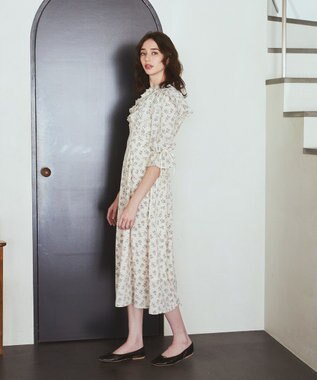 Maison de FLEUR フラワープリントワンピース Grayish Blue