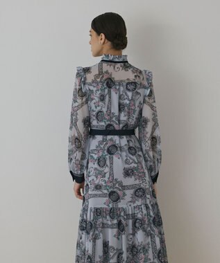 GRACE CONTINENTAL オーナメントフラワープリントワンピース ブルー