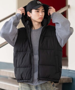 WEGO 【25年秋冬新作/ユニセックス着用ITEM/MLサイズ展開】2WAYパファーベスト ブラック