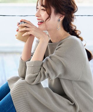 Tiaclasse L 【洗える】リラックス感のあるラグランスリーブニット グレージュ