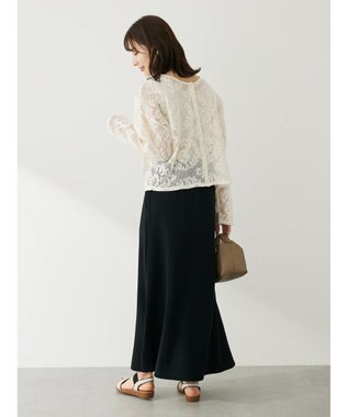 Green Parks カットジョーゼット裾フレアスカート Black