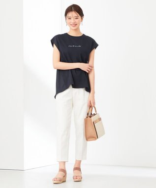 ANY SIS サテンコンビロゴ Tシャツ ネイビー