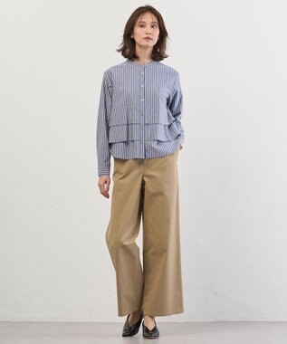 J.PRESS LADIES ストライプジャージー フリル カットソー ネイビーベース系