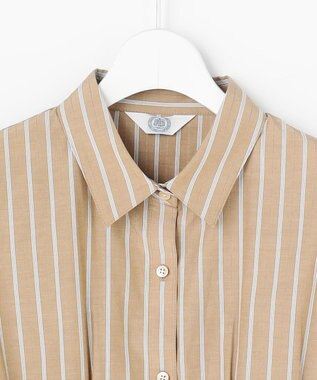 J.PRESS LADIES L TC ハイカウントストライプ シャツ ブラウス モカストライプ系