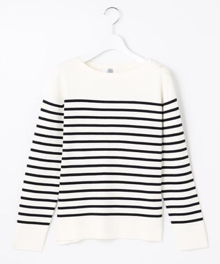 J.PRESS LADIES 【洗える】KATE パネルボーダー ボートネック ニット ホワイト系1