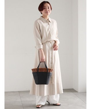 Te chichi レーヨンリネン共ベルトシャツワンピース ベージュ