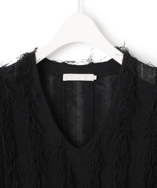 ICB L 【洗える】カットジャガード Vネックニット ブラック系