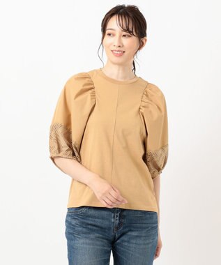 SHARE PARK LADIES 【洗える】ボリュームスリーブフハクコンビカットソー